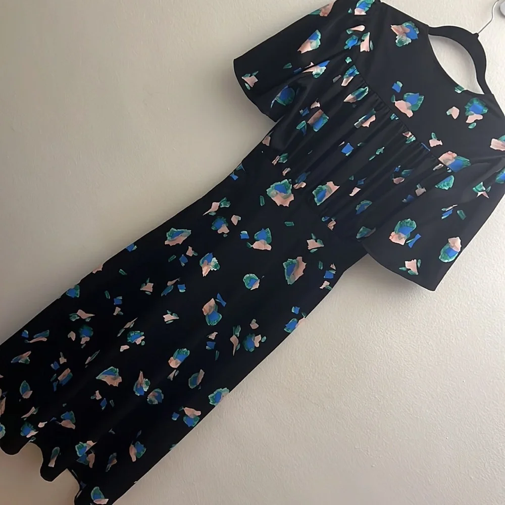 NWOT Topshop black flutter sleeve brushstroke midi dress Size 2 - Picture 7 of 7
